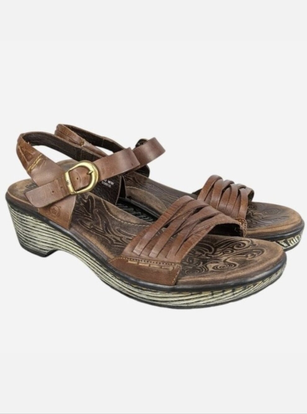 Born Brown Leather Multi-Strap Wedge Slingback Sandal Size 10